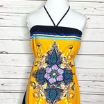 Colorful Boho Strapless Halter Handkerchief Floral Top Size Small Yellow Orange Photo 0