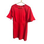 Loft Ann Taylor  Coral Sheath Ruffle Sleeve Midi Dress Sz 14 Career Church Modest Photo 2