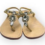 Trina Turk Mystique x  𖦹 Ankle Strap Thong Crystal Sandal 𖦹 Natural Leather 7M Photo 10