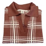 Max Studio Brown White Plaid Collared Sweater w/ V-Neck – Size Medium Fall Photo 5