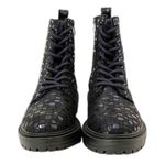 Tinstree Combat Boot Metallic Blue Printed Lug Sole 8 Eye Lace Up Boots Size 6 Black Photo 5