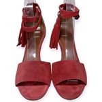 Yvonne Kone Women’s Size 38 7.5 Red Suede Wrap Tassel Ankle Open Toe Pumps Heels Photo 4