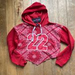 Love Streak Red Patterned Women's Cropped Hoodie “22” Large NWT Photo 0