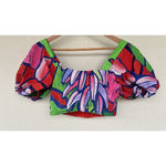 Farm Rio  Tropical Bunch Puff Sleeve Crop Top Women’s Size XS Button Up Vacay Photo 5