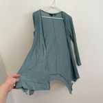 Tahari Solid Blue Asymmetrical Open Front 100% Linen Boho Long Cardigan Sweater Photo 8