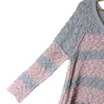 Free People  Songbird Sweater Womens M Pink Blue Stripe V-Neck Boho Oversized Photo 3