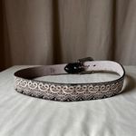 Vintage Western Leather Belt Embroidered Floral Scroll Buckle Brown Silver L Size L Photo 2