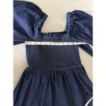 J.Crew  Smocked Dark Denim Chambray 100% Cotton Puff Sleeve Short Mini Dress S Photo 5