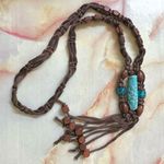 Blue beaded brown cord boho necklace Photo 2