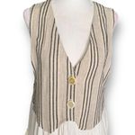 Vintage Rafia Studio Dress Cream Tan Vertical Striped Deep V Neck Draped Maxi Tan Size M Photo 3