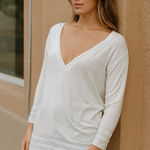 J.Jill Women Small‎ White Deep V Neck Pullover Top Cotton Linen Summer Vacation Photo 0
