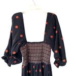 Free People  Dahlia Embroidered Black Dress Puff Sleeve Brown size Small Photo 7