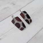 Vintage Stud Earrings Shades of Dark Red, Silver Tone, Clear Gems Red Photo 2