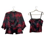 Alex Evenings  Black Red Rose Floral Print Jacket Camisole Set Women's XL Photo 3
