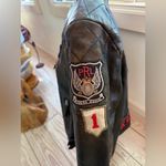 VINTAGE RARE Polo Ralph Lauren LEATHER Graphic Moto Biker Jacket W/ Patches sz M Black Size M Photo 3
