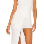 superdown  Marie Midi Dress One Shoulder Knot Front Slit White Small Bridal Chic Photo 0