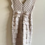 Adrianna Papell  Ruffle Layered Champagne Formal Dress Womens Size 4 V Neck Lined Photo 8