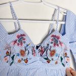 Lulumari floral embroidered cold shoulder striped babydoll top size S Photo 4