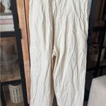 ASOS denim jumpsuit oatmeal wide leg straight beige lineny sleeveless pockets Photo 11