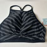 Shade & Shore Women’s Highneck Twist-Front Longline Bikini Top Black Stripe L Photo 0
