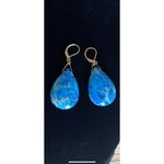 Turquoise gold toned matrix earrings 2 inches Blue Photo 3
