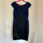 JAX Navy Black Sequin Lace Structured Cap Sleeve Knee Length Cocktail Dress 10 Blue Photo 1