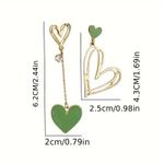 NEW Asymmetrical Green Heart Earrings Gold Dangle Mismatched Cute Y2K Aesthetic Photo 1