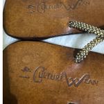 Culture Wean Gold Beaded Thong Sandals Brown Leather Flip Flops Size 9.5 Photo 4