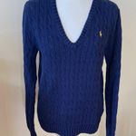 Ralph Lauren  Sport 100% Cotton Cable Knit V-Neck Sweater Navy with Yellow Pony Photo 0