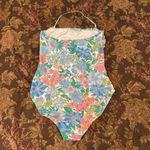 J.Crew  Floral Bandeau Swimsuit size 12 Blue Multi Removable Halter Photo 3