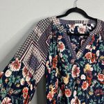 JODIFL  Floral Mixed‎ Boho Print Balloon Sleeve Top Flowy Relaxed V-Neck Medium Photo 2