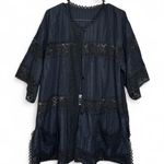 American Vintage Vintage 90s Black Boho Tunic Dress w/ Crochet Lace & Pockets Vintage Boho Black Photo 2