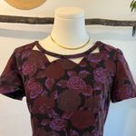 Vintage 1960s Purple Floral Short Sleeve Cut Out Pockets Midi Dress Size Medium Photo 3