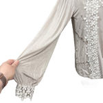 POL  Taupe Floral Crochet Boho Long Sleeve Top Size M Photo 3