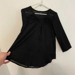 American Eagle Black Floral Lace Inset Semi Sheer 3/4 Sleeve Boho Peasant Blouse Photo 9