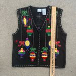 Vintage 90s Bobbie Brooks Christmas Ornaments Stars Sweater Vest Black LARGE Photo 6
