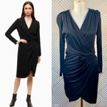 Aritzia Babaton Draped Dress Ruched Faux Wrap Long Sleeve Black Size Small Photo 1