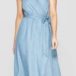 Knox Rose  Chambray Denim Sleeveless Embroidered Floral Midi Flowy Dress NWT M Photo 0