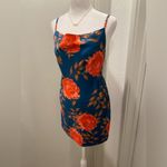Cantonwalker Navy & Red Floral Cowl Neck Sleeveless Satin Slip Mini Dress Photo 14