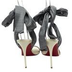 Christian Louboutin Du Desert 100mm Ankle Wrap Sandals Gold Striped Size 37.5 Photo 4
