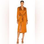Brochu Walker  Madsen Turmeric Copper Brown Orange Satin Front Tie Midi Dress Photo 15