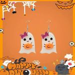 🌸 4 for $20 Halloween Ghost Earrings with Sparkling Pumpkin & Bows White Photo 4