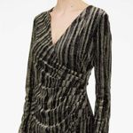 Calvin Klein  Black & Gold Metallic Velvet Glitter Faux Wrap Dress Size 12 Photo 1