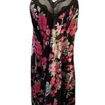 Cacique Floral Black Lace Trim Long Satin Nightgown Sz 18/20 Black and Pink SEXY Photo 0