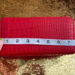 Wallet Faux Leather Croc Print Effect Red Double Zipper Photo 3