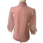 Boutique  | Pink Puff Sleeve Mock Neck Sheer Sleeve Rayon Blouse Size Small Photo 4