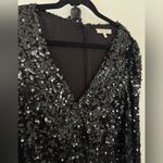 WAYF Black Carrie Long Sleeve Sequin Mini Dress V Neck Lined Size Medium Photo 3