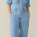 Faherty  Denim Michelle Short Sleeve Jumpsuit Light Blue Wash Size 6 NEW Photo 0