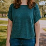 CAbi #4008 Women's Size XS Teal Stripe Cuffed Short Sleeve Groove Tee Photo 0