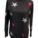 Catherine Malandrino Cashmere Sweater Medium Gray Star Print Pink Silver Photo 0
